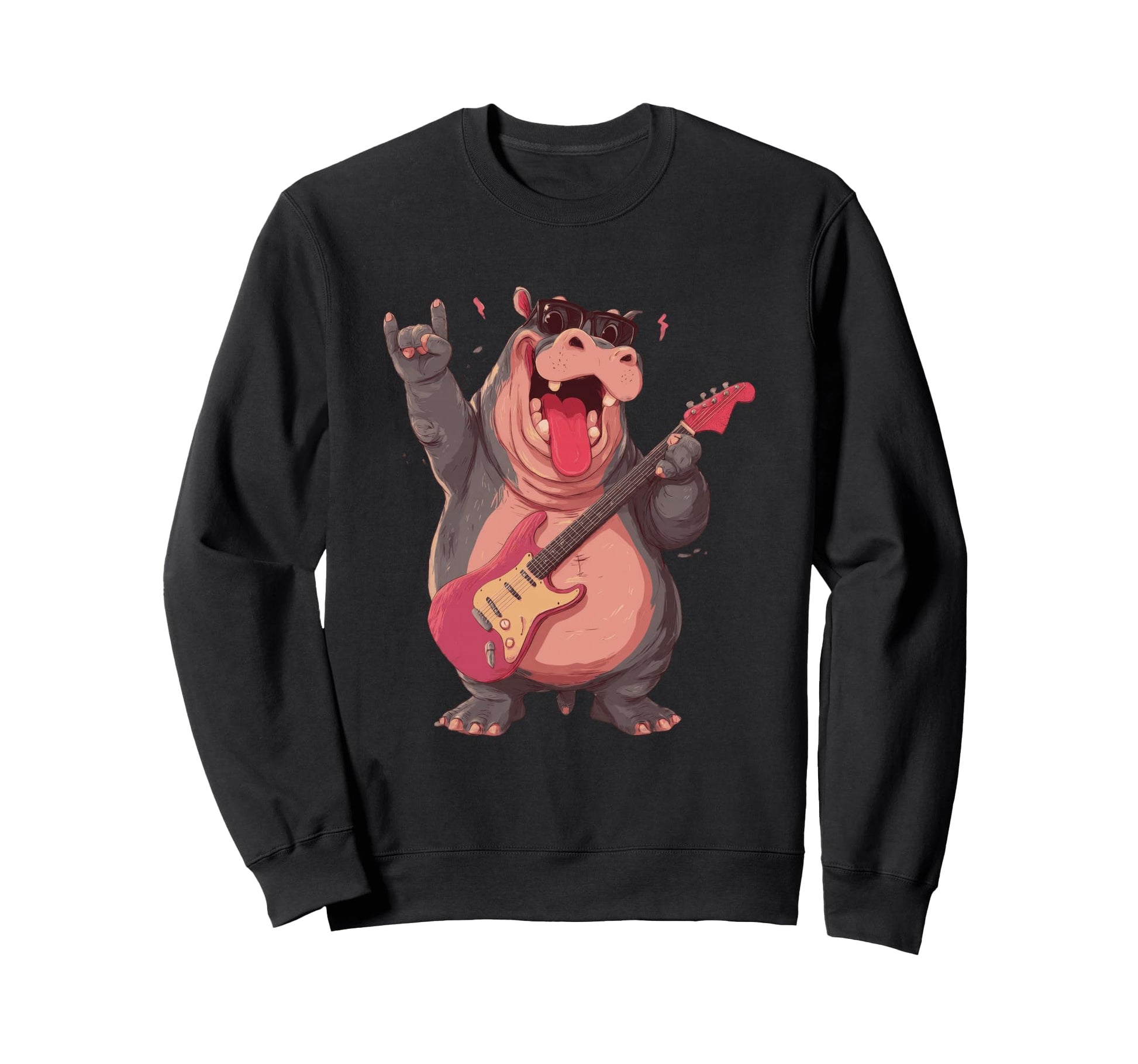 Funny Hippo Guitar Player Animal Sweatshirt - Minimalist Print Men Women - T-Shirt, Sweatshirt, Hoodie