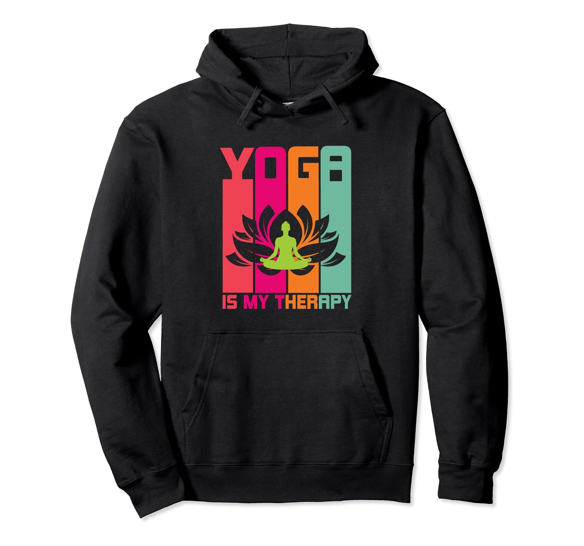 Yoga Is My Therapy Groovy Colorful Lotus Hoodie - Aesthetic Graphic Unisex - T-Shirt, Sweatshirt, Hoodie