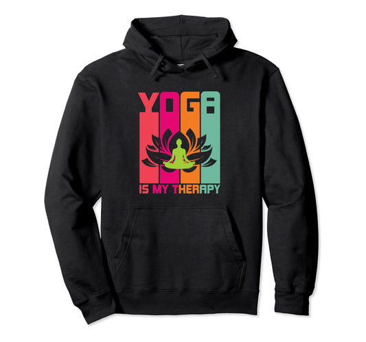 Yoga Is My Therapy Groovy Colorful Lotus Hoodie - Aesthetic Graphic Unisex - T-Shirt, Sweatshirt, Hoodie