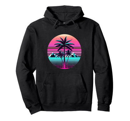 80S Vaporwave Aesthetic Palm Trees Hoodie - Trendy Graphic for Adults - T-Shirt, Sweatshirt, Hoodie
