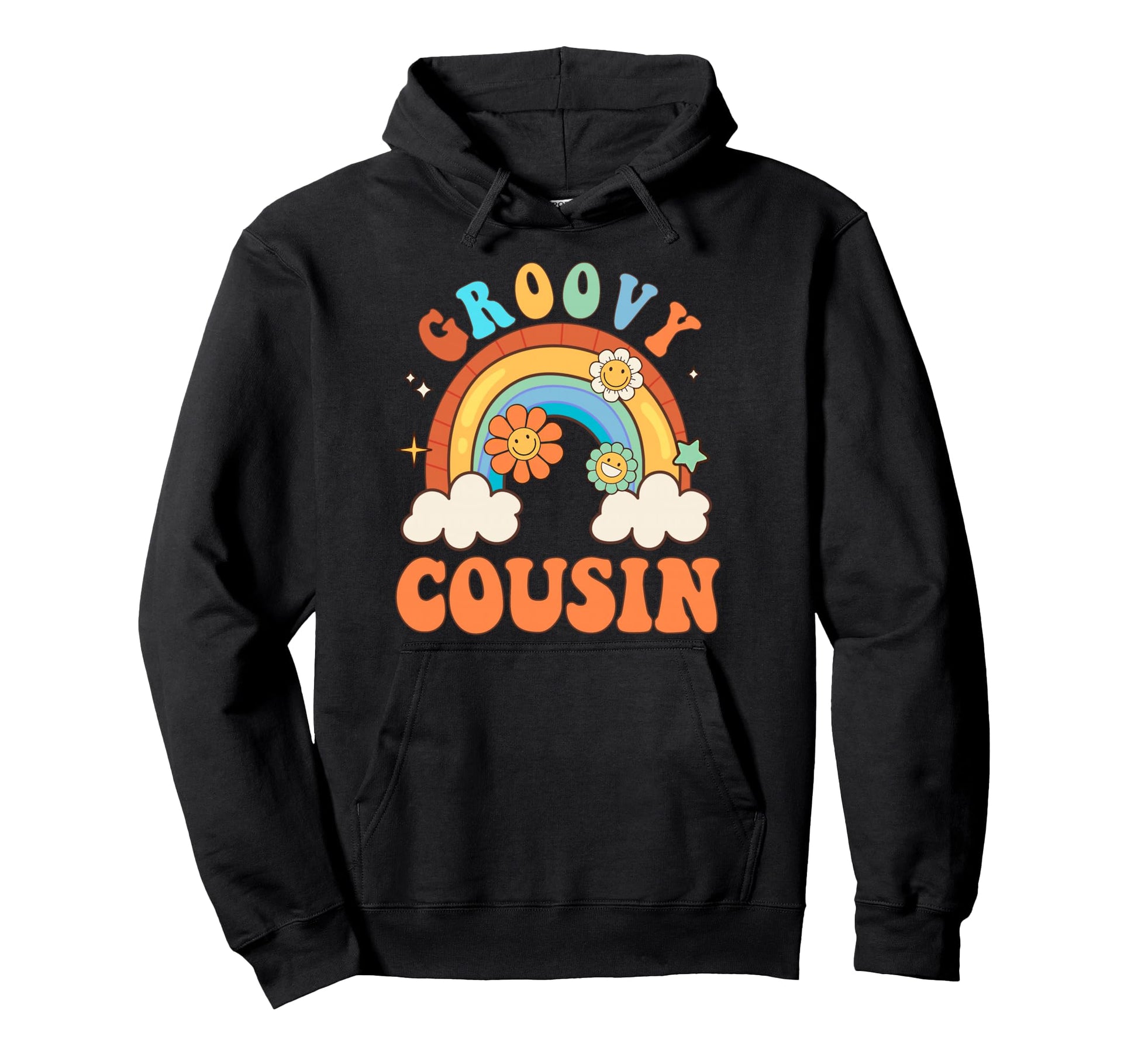 Groovy Cousin Flower Rainbow Matching Hoodie - Custom Art Print Unisex - T-Shirt, Sweatshirt, Hoodie
