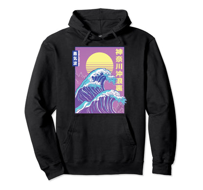 Great Wave Off Kanagawa Vaporwave Synthwave Hoodie - Trendy Graphic Unisex - T-Shirt, Sweatshirt, Hoodie