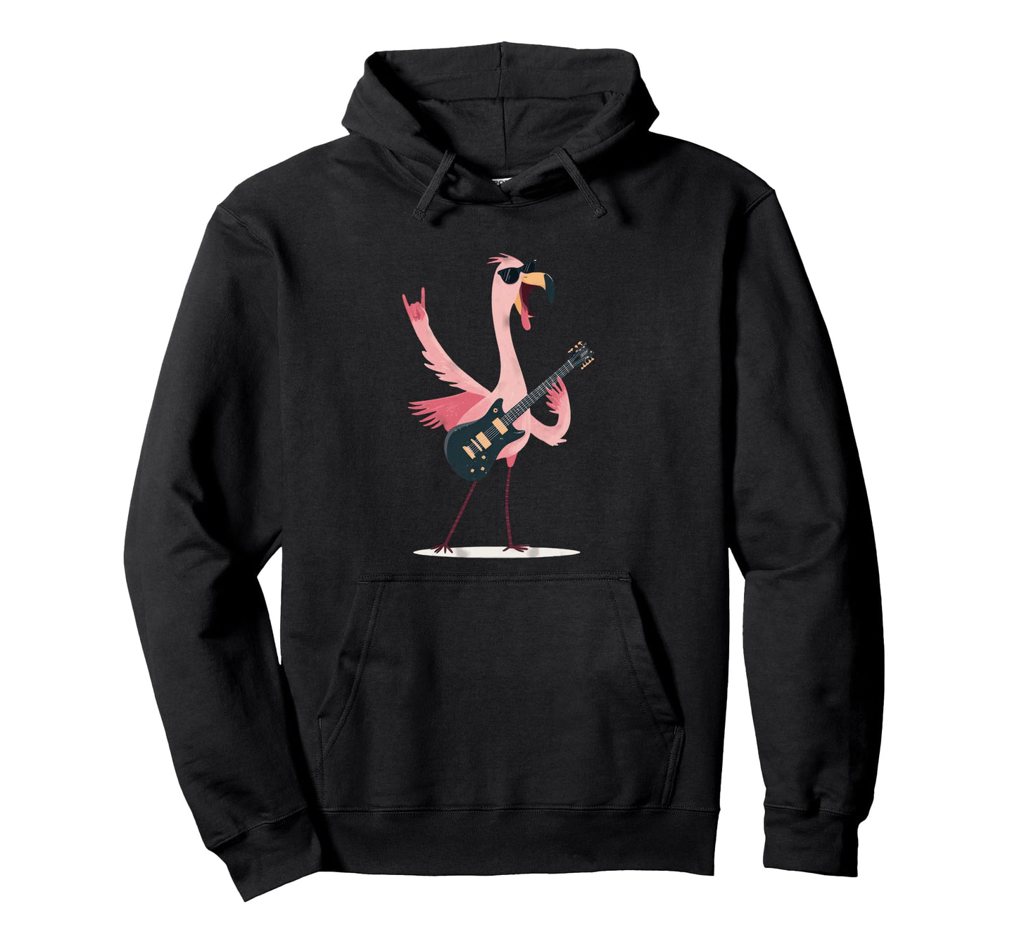 Flamingo Rock Music Guitar Player Hoodie - Novelty Apparel for Adults - T-Shirt, Sweatshirt, Hoodie