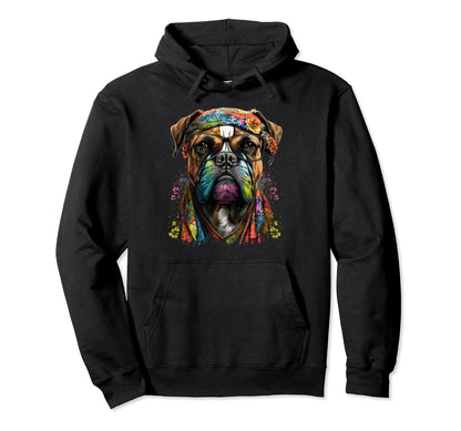 Funny Dog Boxer Hippie Peace Love Hoodie - Streetwear Style Men Women - T-Shirt, Sweatshirt, Hoodie
