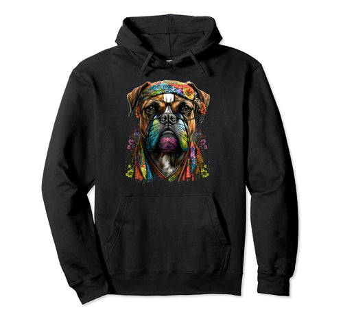 Funny Dog Boxer Hippie Peace Love Hoodie - Streetwear Style Men Women - T-Shirt, Sweatshirt, Hoodie