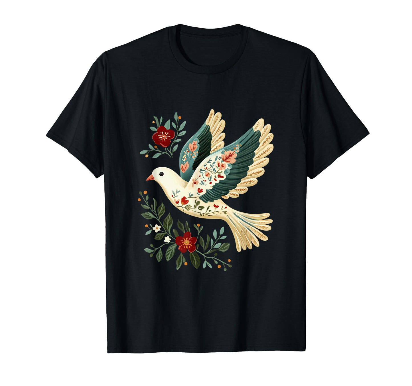 Peace Dove And Floral Flowers Love T-Shirt - Custom Art Print for Adults - T-Shirt, Sweatshirt, Hoodie