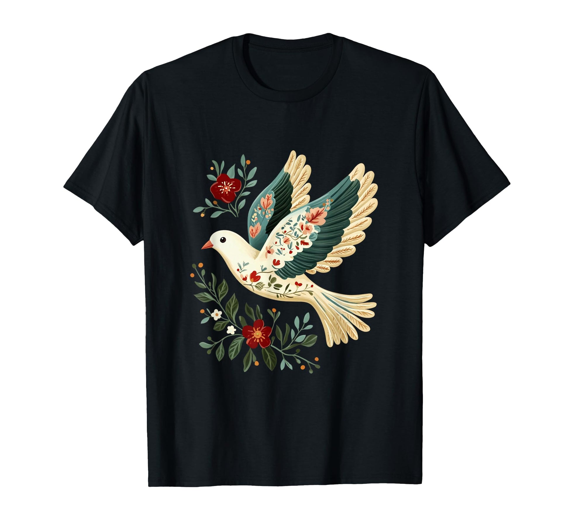 Peace Dove And Floral Flowers Love T-Shirt - Custom Art Print for Adults - T-Shirt, Sweatshirt, Hoodie