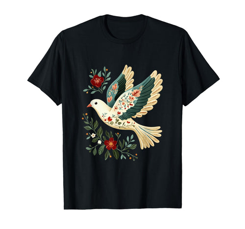 Peace Dove And Floral Flowers Love T-Shirt - Custom Art Print for Adults - T-Shirt, Sweatshirt, Hoodie