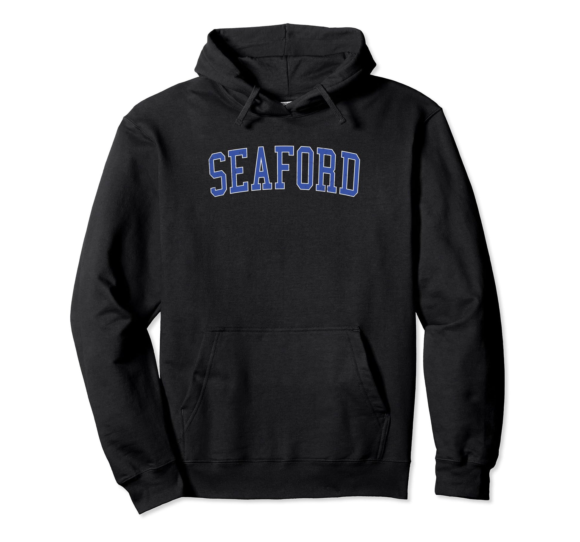 Seaford De Distressed Blue Varsity Hoodie - Fun Novelty Design Unisex - T-Shirt, Sweatshirt, Hoodie