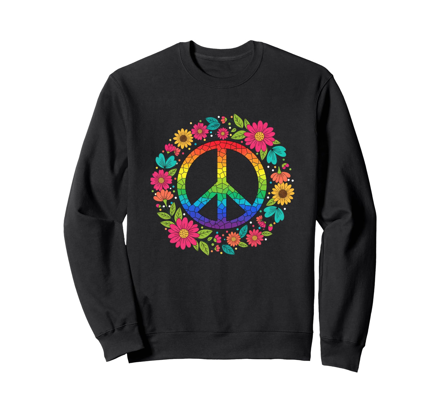 Peace Sign Floral Hippie Rainbow Sweatshirt - Streetwear Style Men Women - T-Shirt, Sweatshirt, Hoodie