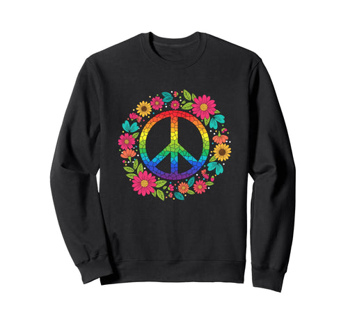 Peace Sign Floral Hippie Rainbow Sweatshirt - Streetwear Style Men Women - T-Shirt, Sweatshirt, Hoodie