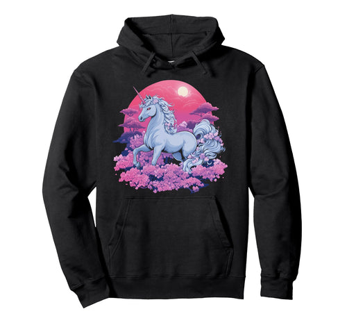Vaporwave Unicorn Cherry Blossoms Hoodie - Fun Novelty Design Men Women - T-Shirt, Sweatshirt, Hoodie