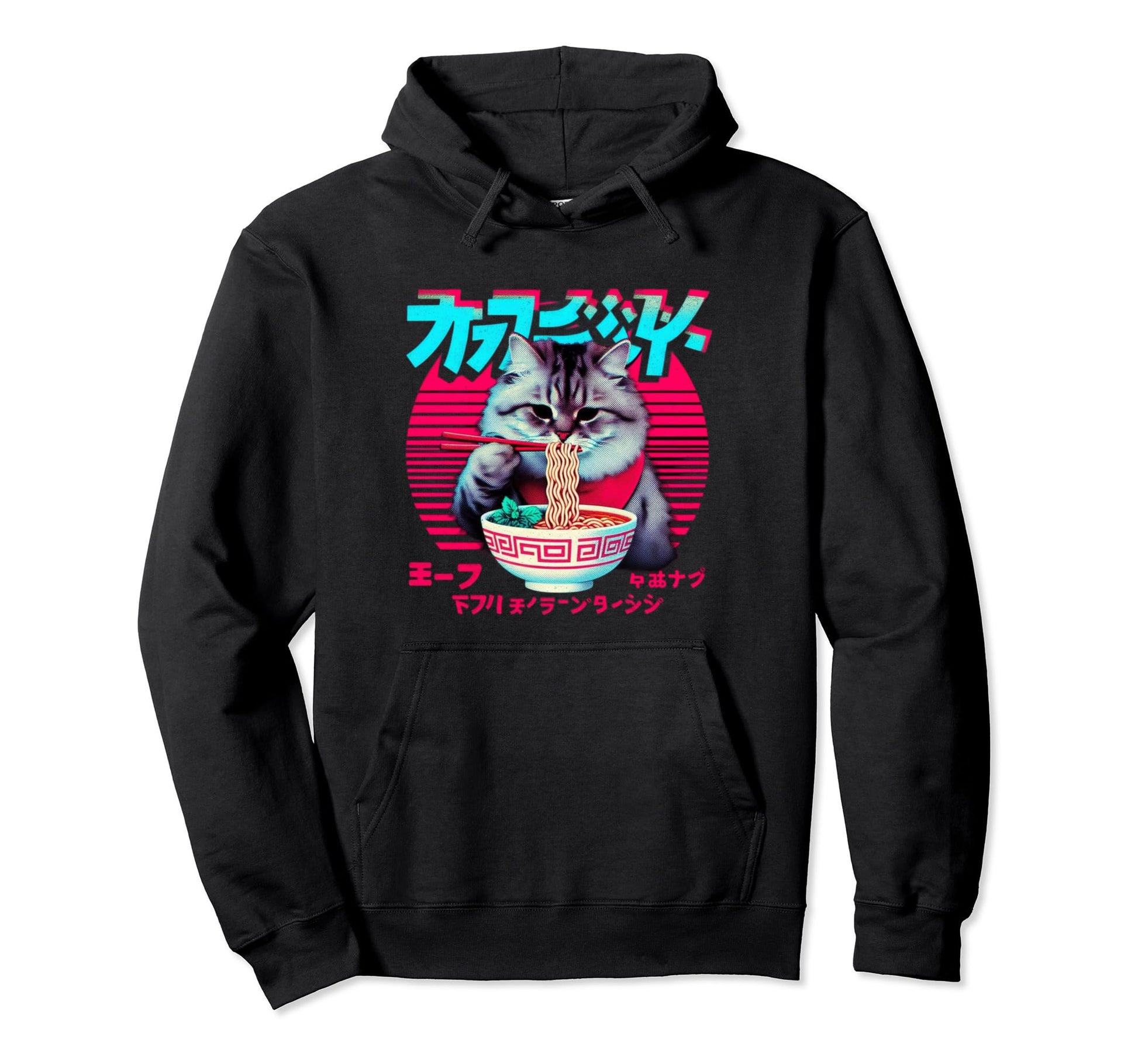 Ramen Cat Vaporwave Japanese Aesthetic Hoodie - Aesthetic Graphic Unisex - T-Shirt, Sweatshirt, Hoodie