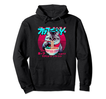 Ramen Cat Vaporwave Japanese Aesthetic Hoodie - Aesthetic Graphic Unisex - T-Shirt, Sweatshirt, Hoodie