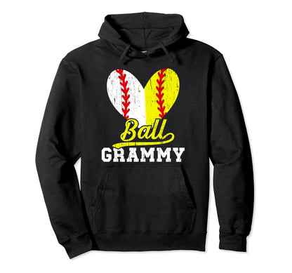 Ball Grammy Heart Baseball Softball Hoodie - Fun Novelty Design for Adults - T-Shirt, Sweatshirt, Hoodie