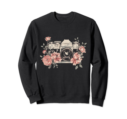 Photographer Camera Flowers Sweatshirt - Aesthetic Graphic Men Women - T-Shirt, Sweatshirt, Hoodie