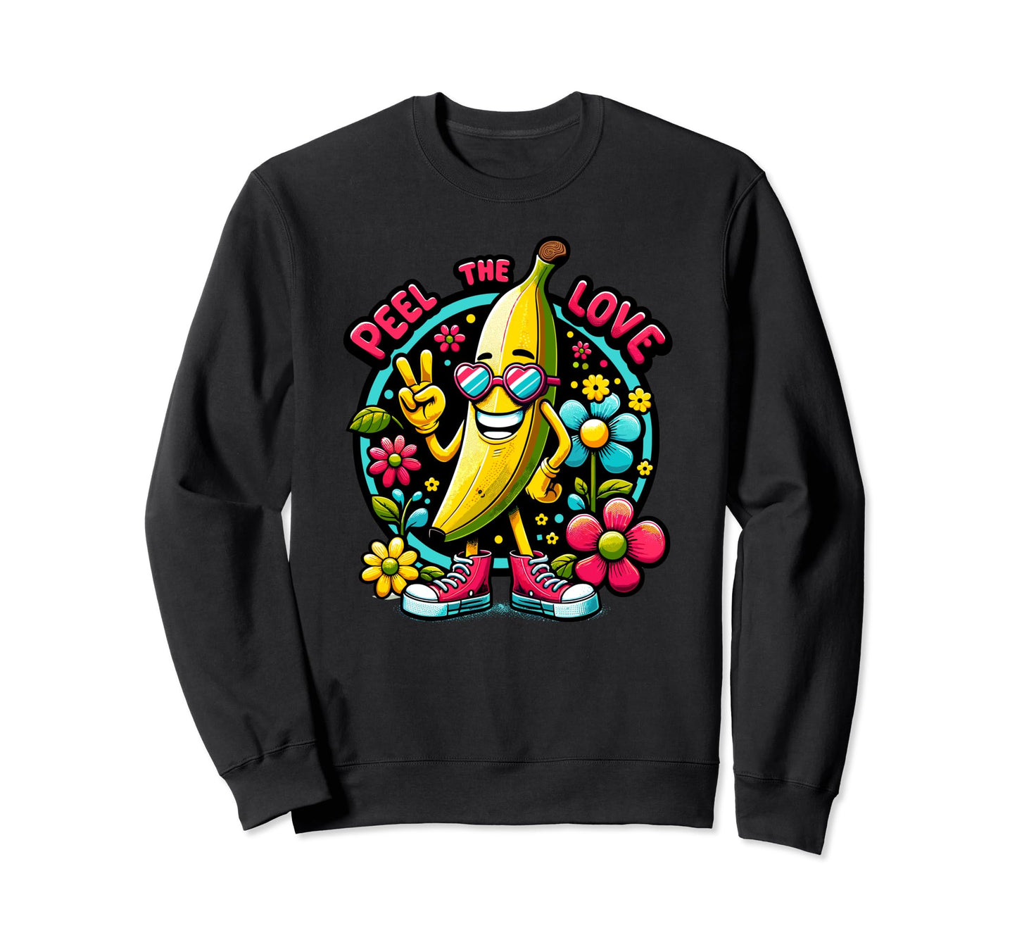 Psychedelic Smiling Banana Hippie Sweatshirt - Aesthetic Graphic Men Women - T-Shirt, Sweatshirt, Hoodie
