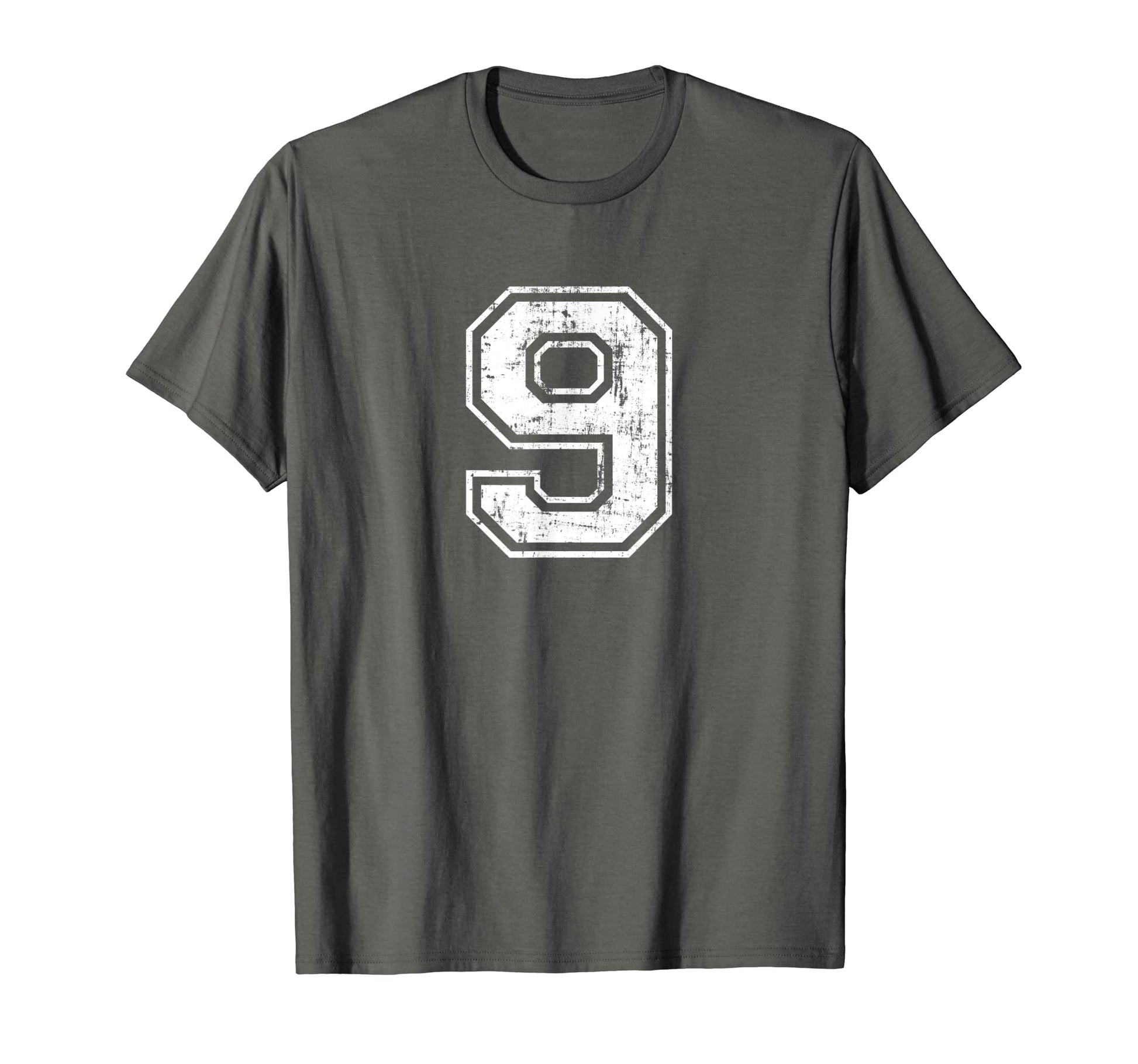Number 9 Nine Varsity Distressed T-Shirt - Novelty Apparel for Adults - T-Shirt, Sweatshirt, Hoodie