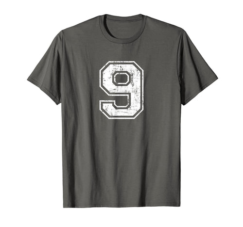 Number 9 Nine Varsity Distressed T-Shirt - Novelty Apparel for Adults - T-Shirt, Sweatshirt, Hoodie