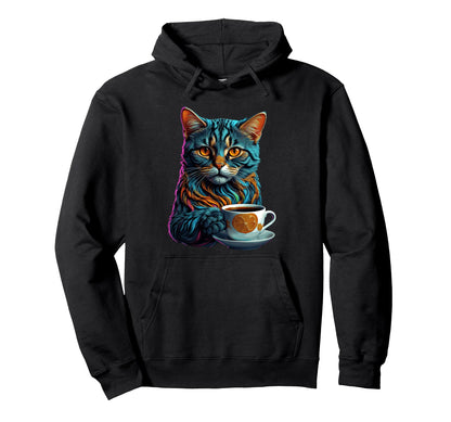 Vaporwave Aesthetic Coffee Cats Art Hoodie - Novelty Apparel for Adults - T-Shirt, Sweatshirt, Hoodie