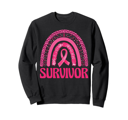 Groovy Leopard Rainbow Breast Cancer Sweatshirt - Aesthetic Graphic Unisex - T-Shirt, Sweatshirt, Hoodie