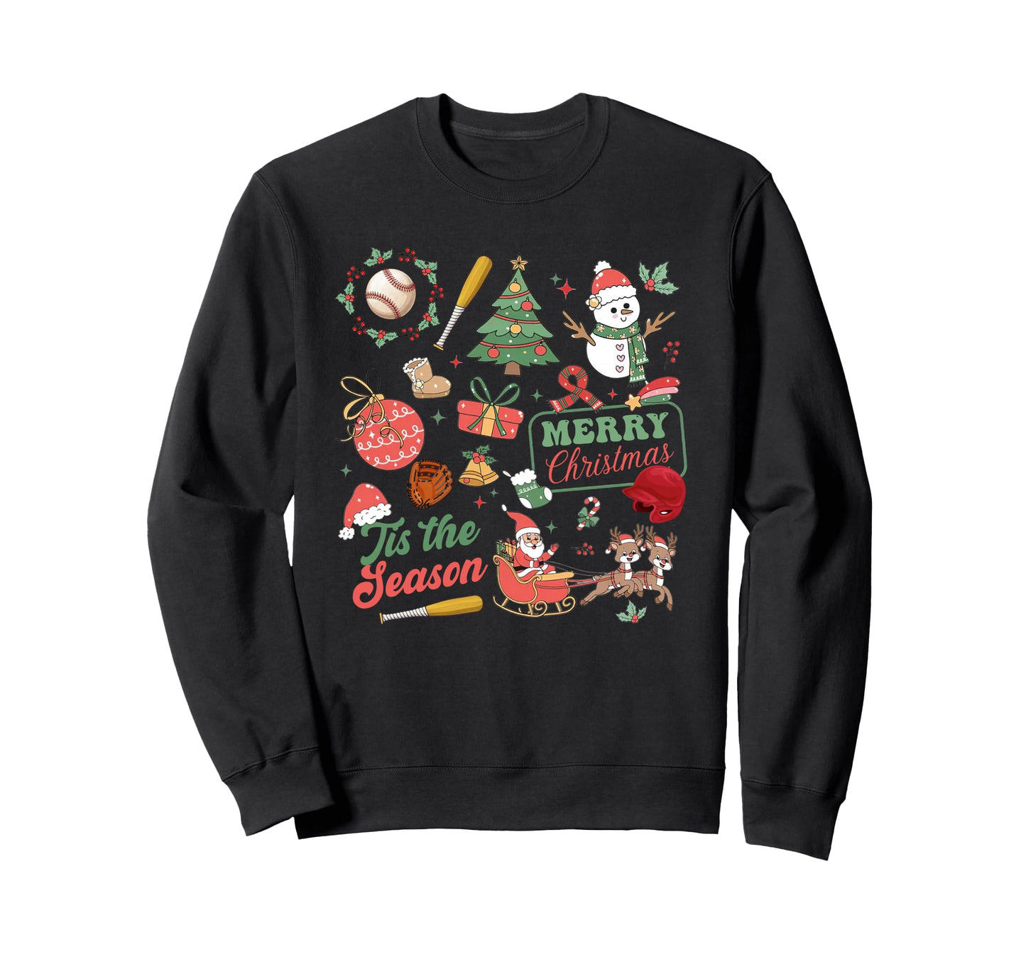 Tis Season Baseball Merry Sports Sweatshirt - Custom Art Print Unisex - T-Shirt, Sweatshirt, Hoodie