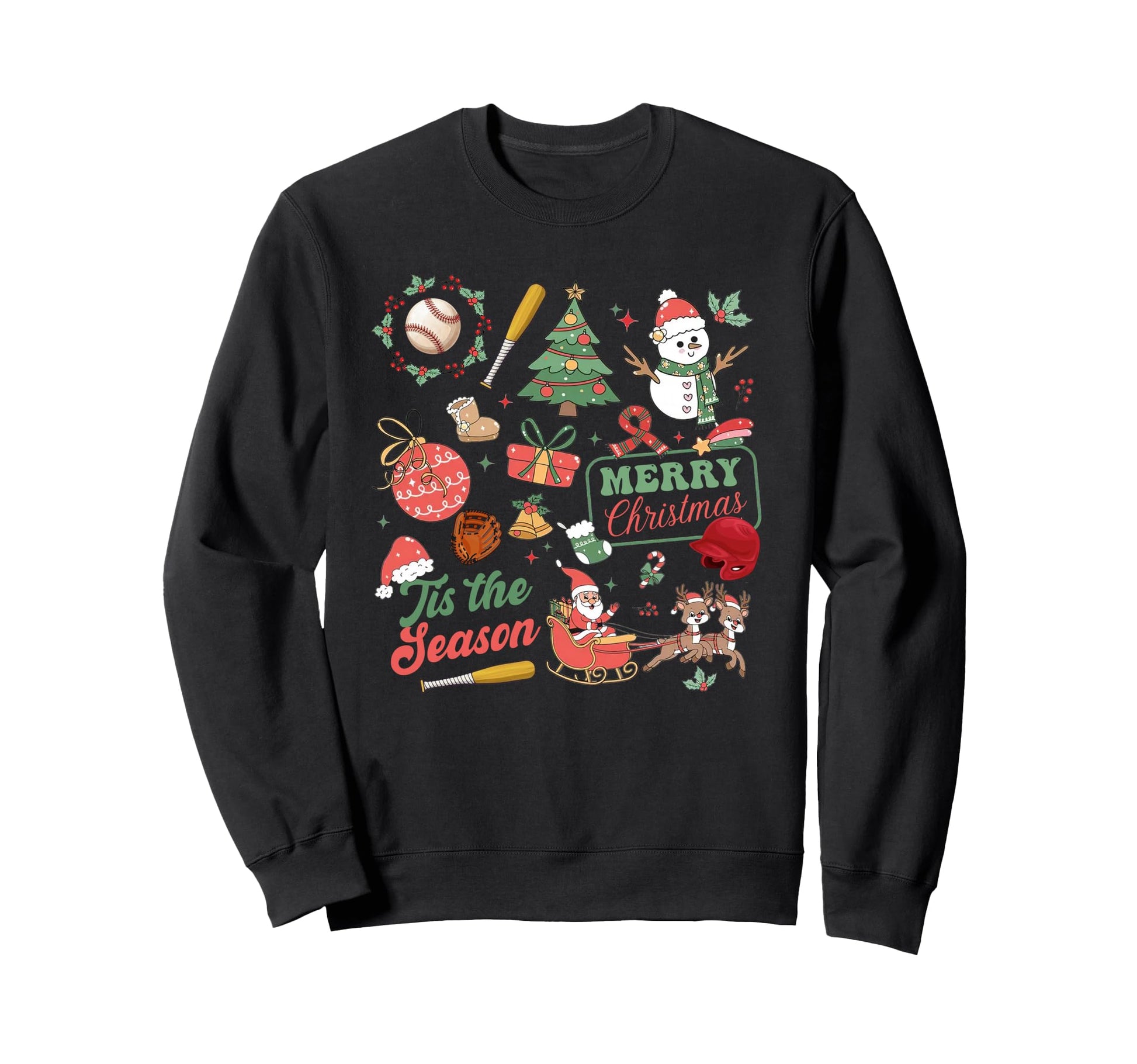 Tis Season Baseball Merry Sports Sweatshirt - Custom Art Print Unisex - T-Shirt, Sweatshirt, Hoodie