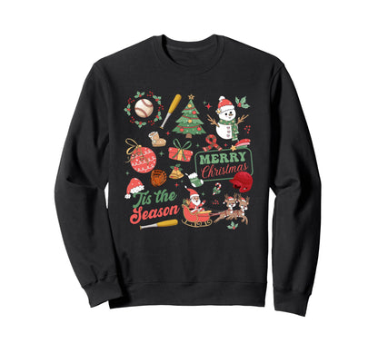 Tis Season Baseball Merry Sports Sweatshirt - Custom Art Print Unisex - T-Shirt, Sweatshirt, Hoodie