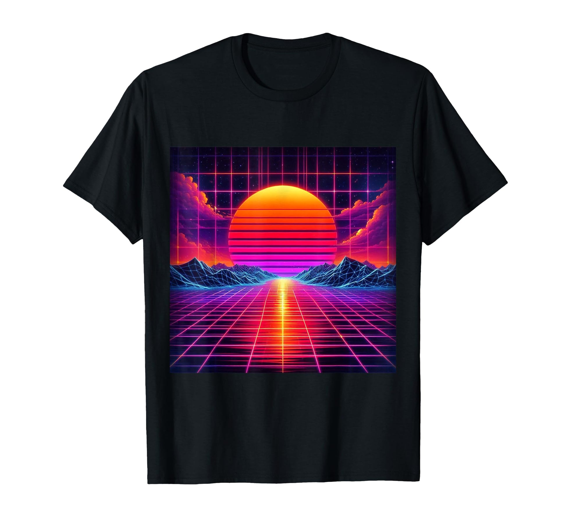 80S Grid Sunset Vaporwave T-Shirt - Casual Everyday Wear Men Women - T-Shirt, Sweatshirt, Hoodie