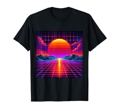 80S Grid Sunset Vaporwave T-Shirt - Casual Everyday Wear Men Women - T-Shirt, Sweatshirt, Hoodie