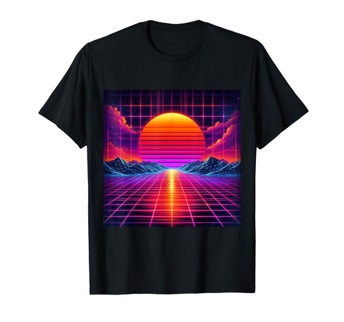 80S Grid Sunset Vaporwave T-Shirt - Casual Everyday Wear Men Women - T-Shirt, Sweatshirt, Hoodie