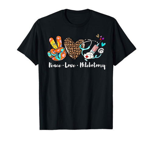 Peace Love Phlebotomy Syringe Leopard T-Shirt - Graphic Print Men Women - T-Shirt, Sweatshirt, Hoodie