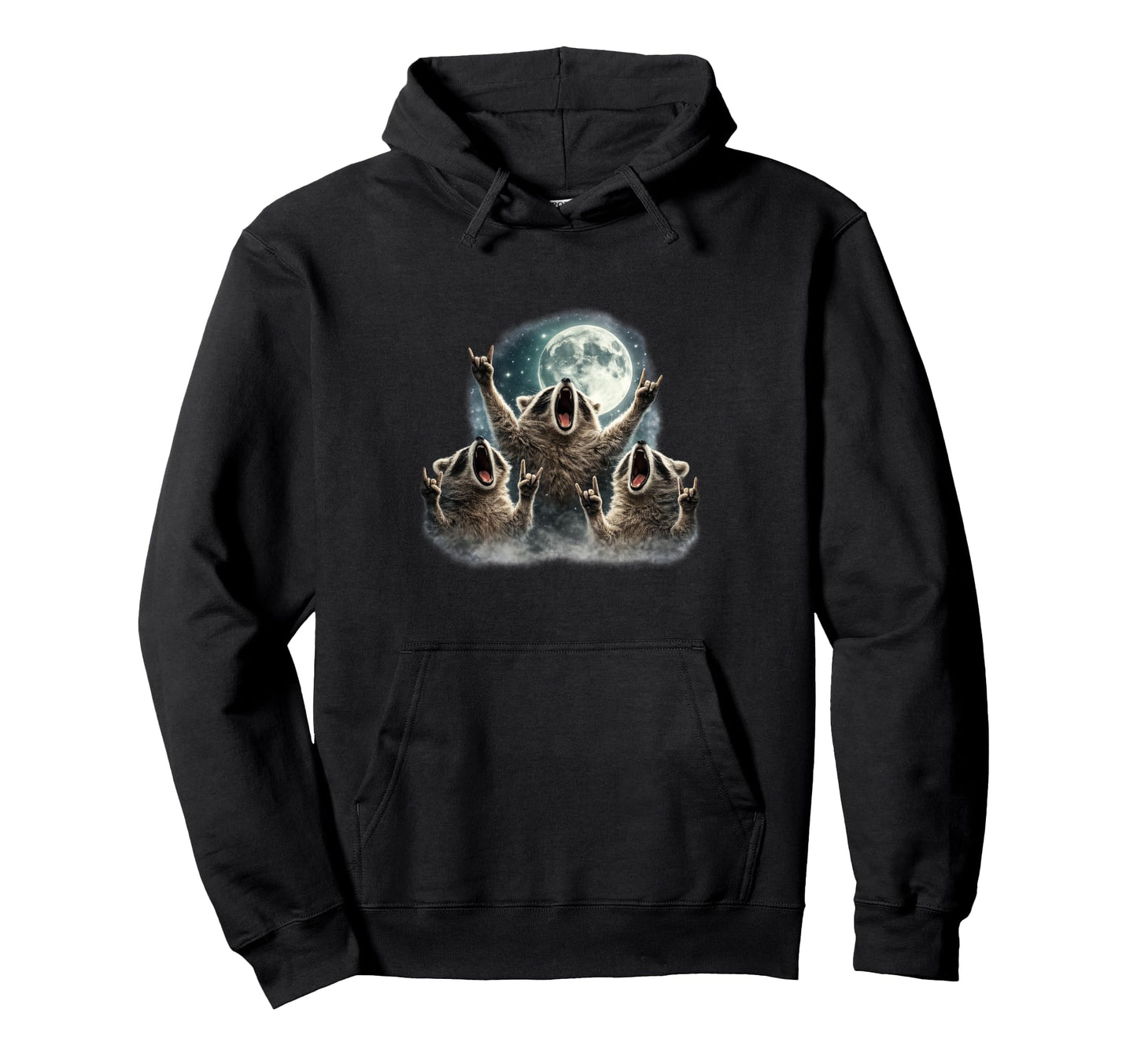 Raccoon 3 Racoons Howling Moon Rock Hoodie - Casual Everyday Wear Unisex - T-Shirt, Sweatshirt, Hoodie