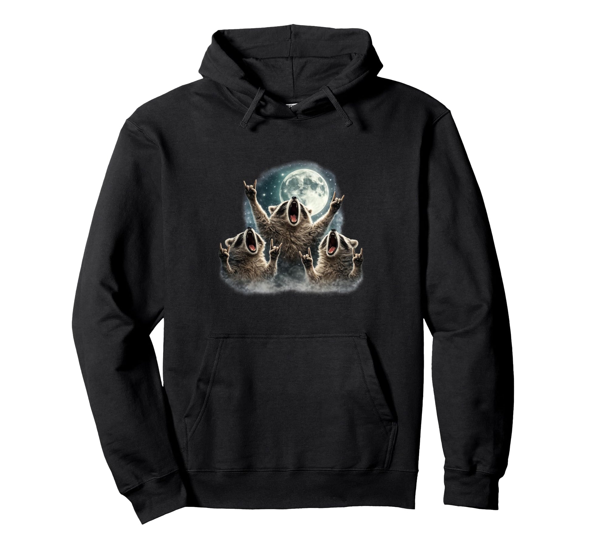 Raccoon 3 Racoons Howling Moon Rock Hoodie - Casual Everyday Wear Unisex - T-Shirt, Sweatshirt, Hoodie