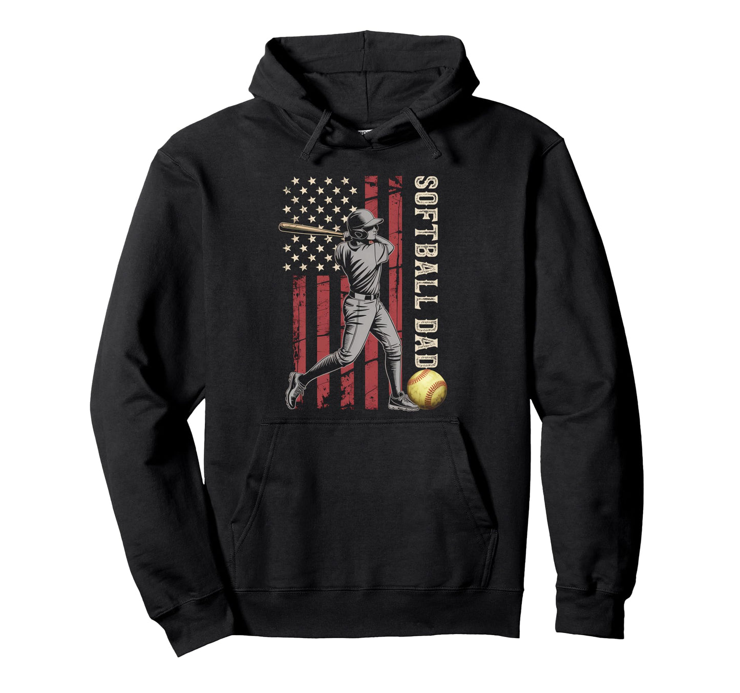 Softball Dad American Us Flag Patriotic Hoodie - Graphic Print Men Women - T-Shirt, Sweatshirt, Hoodie