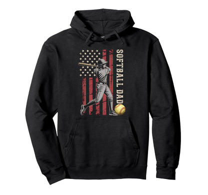 Softball Dad American Us Flag Patriotic Hoodie - Graphic Print Men Women - T-Shirt, Sweatshirt, Hoodie