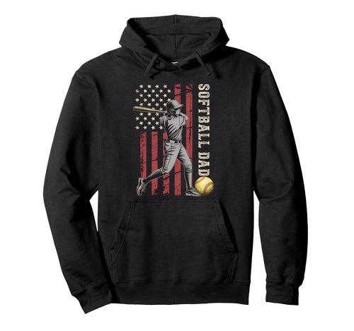 Softball Dad American Us Flag Patriotic Hoodie - Graphic Print Men Women - T-Shirt, Sweatshirt, Hoodie