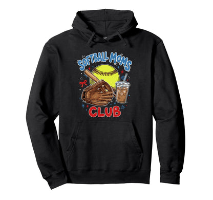 Softball Moms Club Iced Coffee Hoodie - Fun Novelty Design Men Women - T-Shirt, Sweatshirt, Hoodie