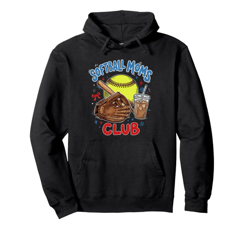 Softball Moms Club Iced Coffee Hoodie - Fun Novelty Design Men Women - T-Shirt, Sweatshirt, Hoodie
