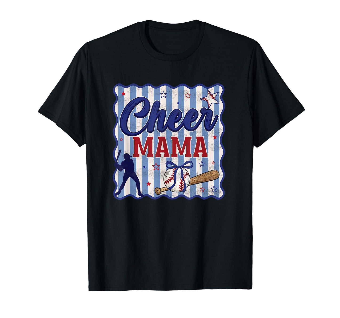 Preppy Stripe Blue Baseball Sport Cheer T-Shirt - Unique Graphic Men Women - T-Shirt, Sweatshirt, Hoodie