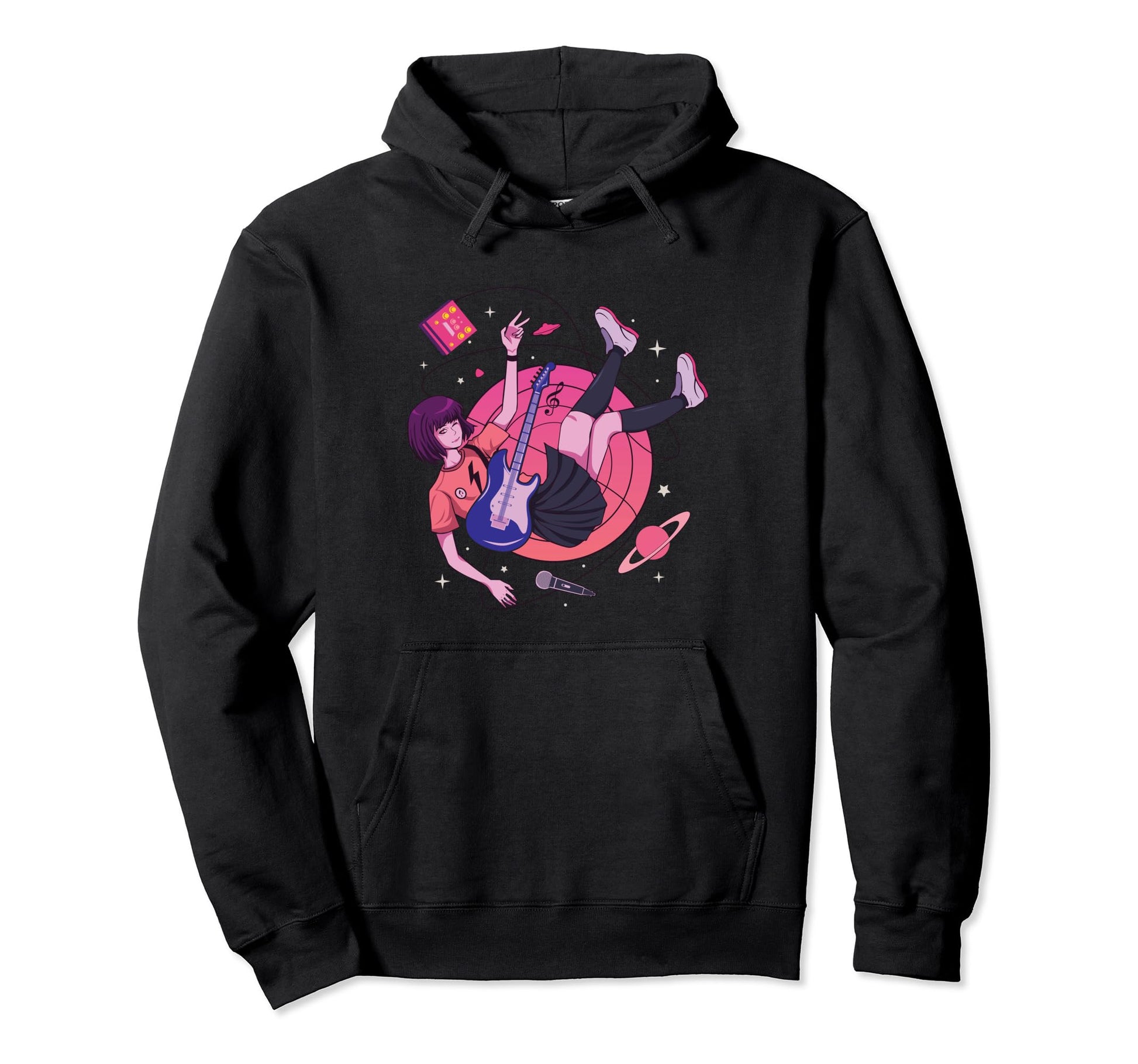 Anime Playing Guitar Japanese Hoodie - Aesthetic Graphic for Adults - T-Shirt, Sweatshirt, Hoodie