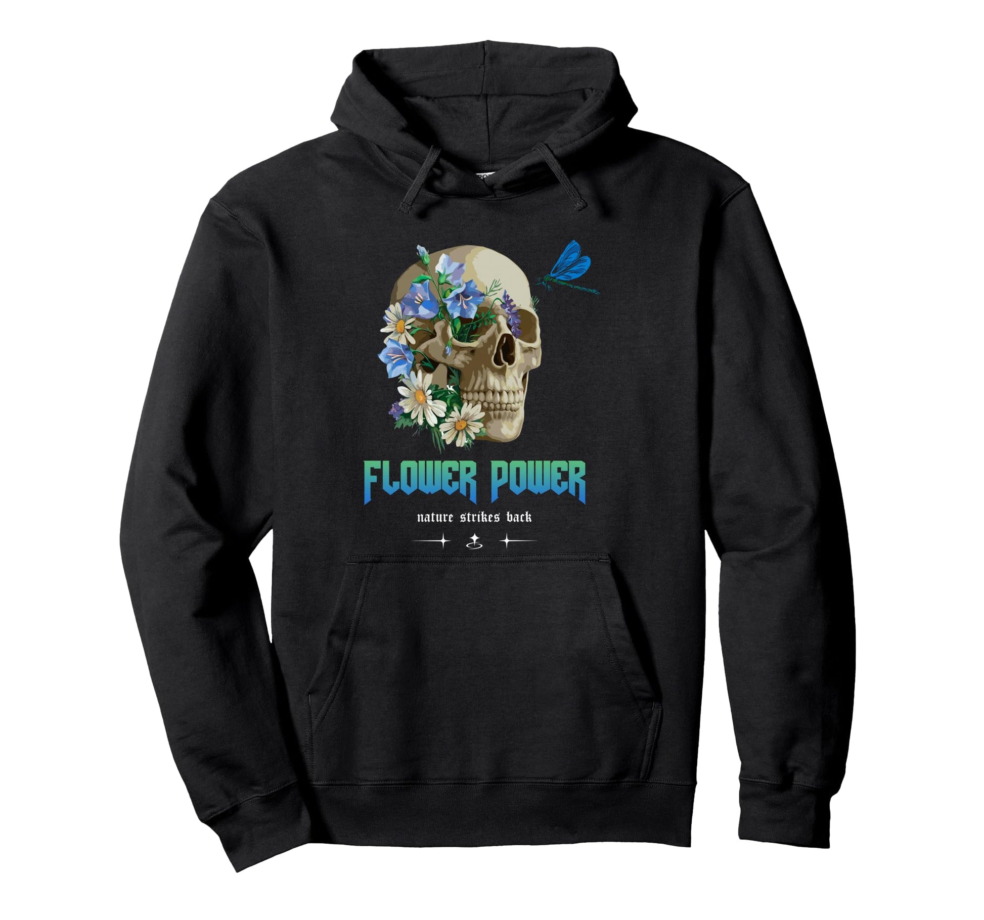Flower Power Skull Aesthetic Edgy Hoodie - Custom Art Print Men Women - T-Shirt, Sweatshirt, Hoodie
