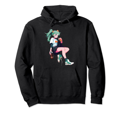 Anime Drinking Soda Japanese Anime Hoodie - Aesthetic Graphic Men Women - T-Shirt, Sweatshirt, Hoodie