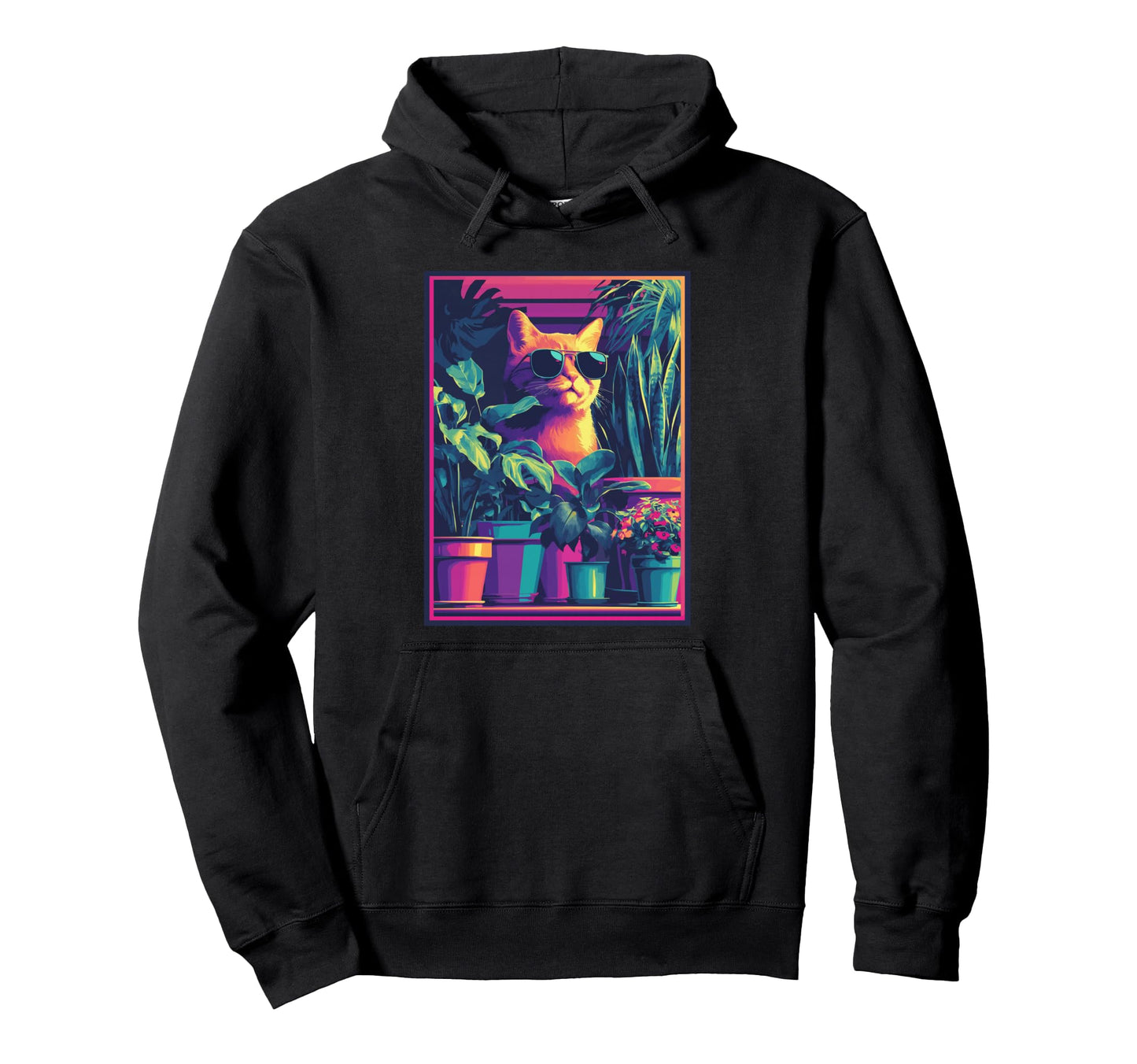 Ginger Tabby Cat Sunglasses Retrowave Hoodie - Custom Art Print for Adults - T-Shirt, Sweatshirt, Hoodie