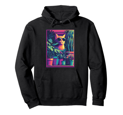 Ginger Tabby Cat Sunglasses Retrowave Hoodie - Custom Art Print for Adults - T-Shirt, Sweatshirt, Hoodie
