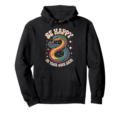 Happy Your Own Skin Groovy Rainbow Snake Hoodie - Unique Graphic for Adults - T-Shirt, Sweatshirt, Hoodie