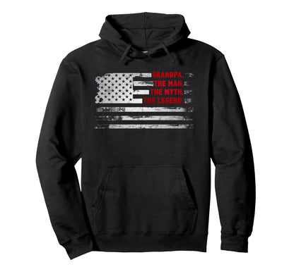 Grandpa Myth Legend American Usa Flag Hoodie - Novelty Apparel for Adults - T-Shirt, Sweatshirt, Hoodie