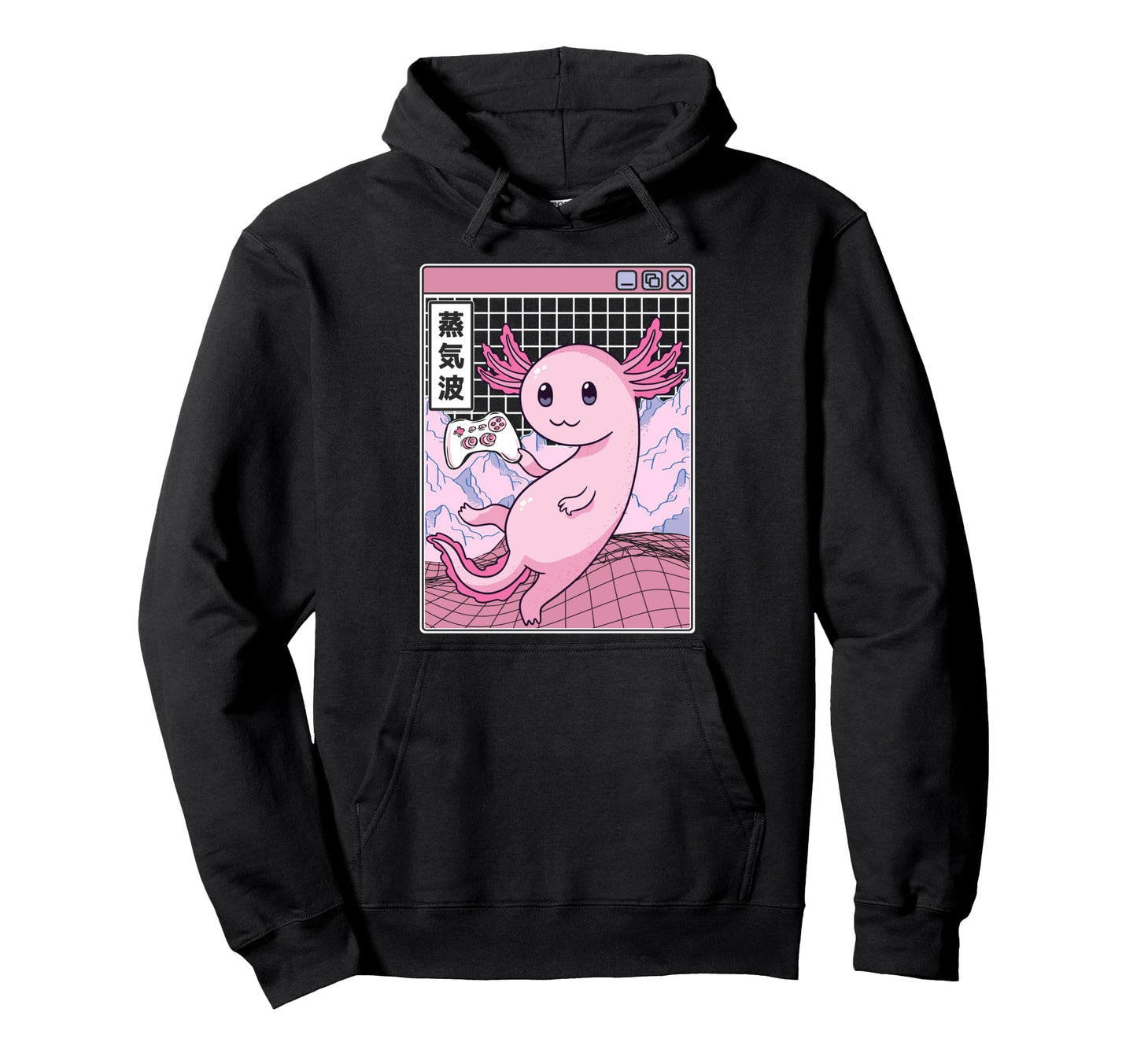 Axolotl Gaming Kawaii Grid Vaporwave Hoodie - Trendy Graphic Men Women - T-Shirt, Sweatshirt, Hoodie