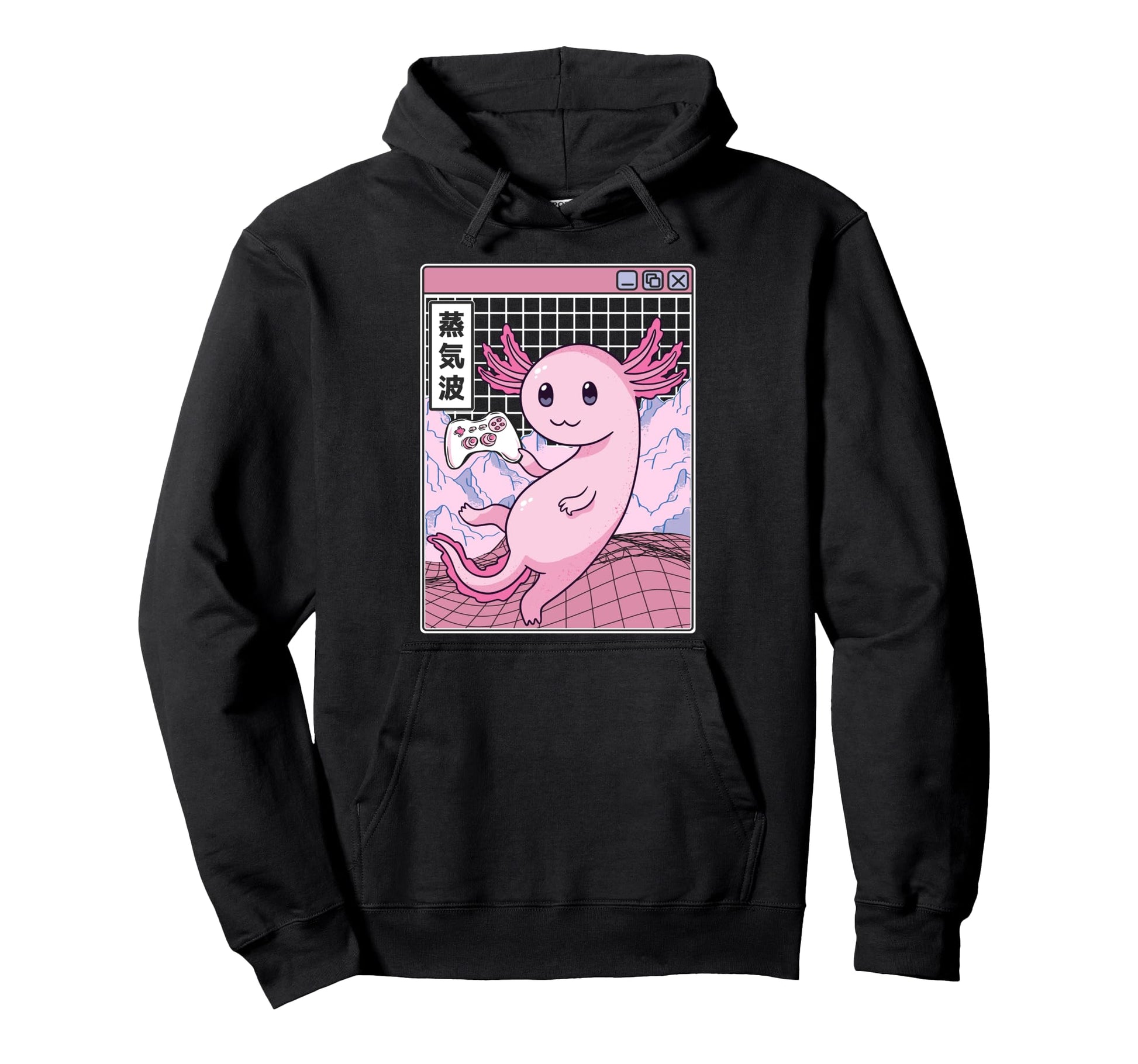 Axolotl Gaming Kawaii Grid Vaporwave Hoodie - Trendy Graphic Men Women - T-Shirt, Sweatshirt, Hoodie
