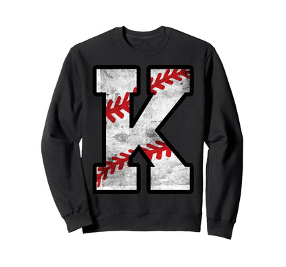 Distressed Baseball Letter K Sweatshirt - Trendy Graphic for Adults - T-Shirt, Sweatshirt, Hoodie
